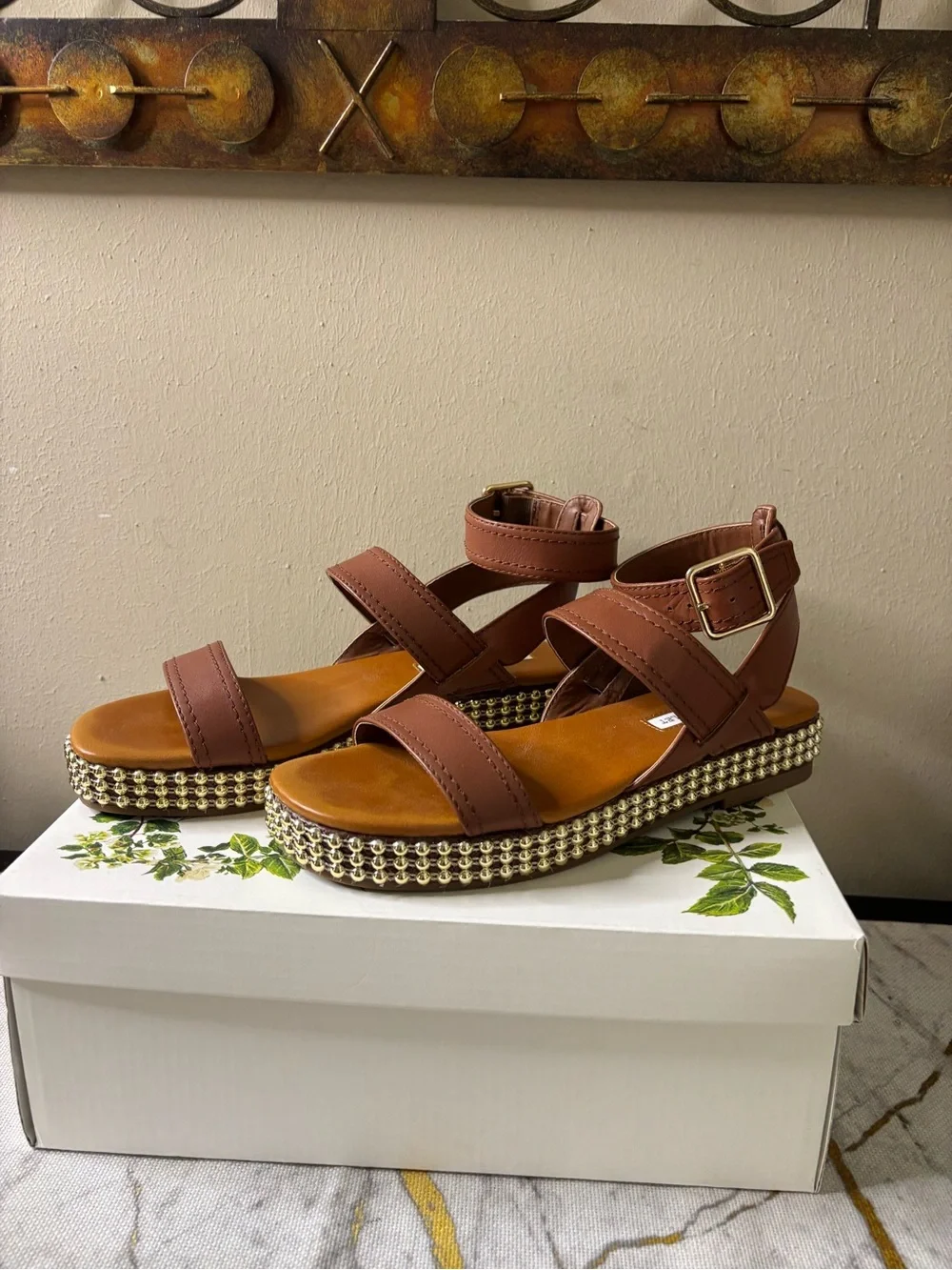 Chelsea & Violet Chestnut Brown Beaded Platform Sandals
